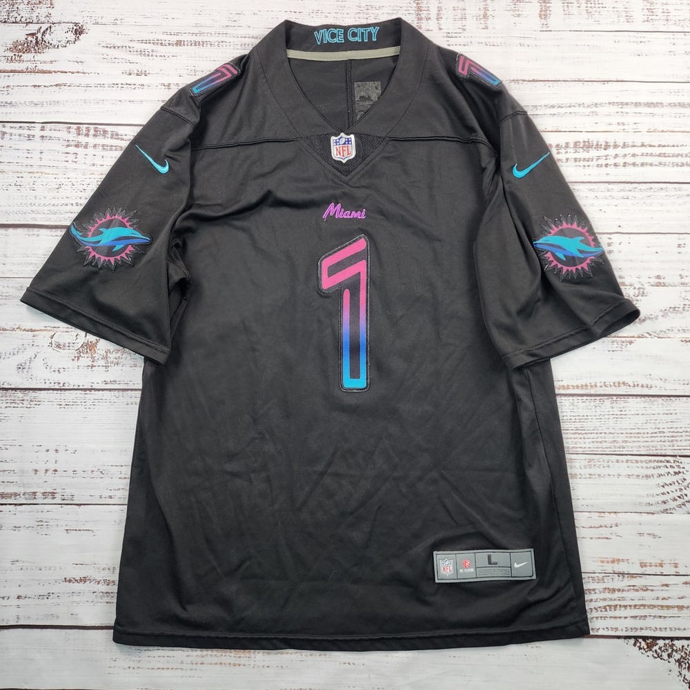 Nike Tua Tagovailoa Miami Dolphins Custom Vice City Jersey Men's L Black